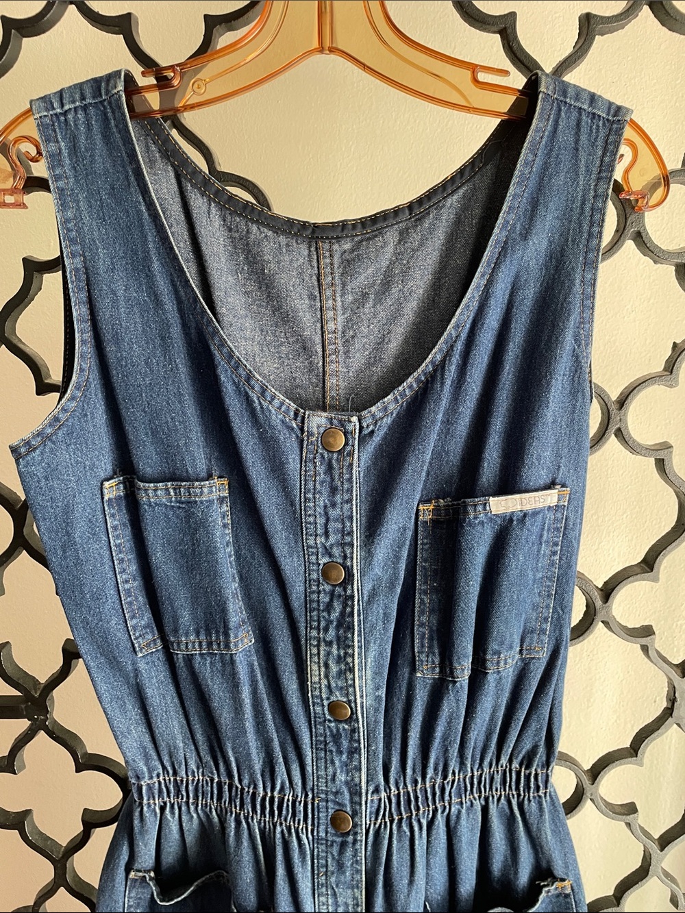 VTG Women's Blue Denim Overall Jumpsuit - Sleeveless Utility Style - Picture 3 of 11